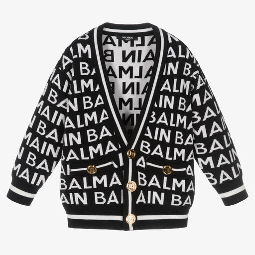 Balmain-Black Wool Logo Cardigan | Childrensalon Outlet