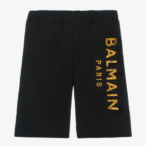 Balmain-Boys Black & Gold Logo Swim Shorts | Childrensalon Outlet