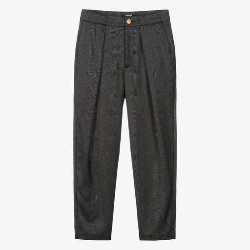 Balmain-Boys Black Herringbone Wool Trousers | Childrensalon Outlet