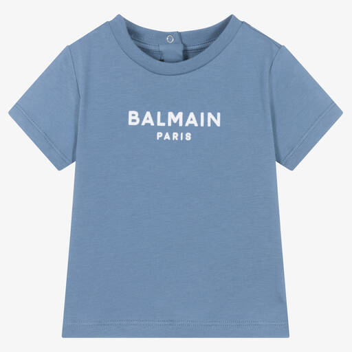 Balmain-Boys Blue Cotton T-Shirt | Childrensalon Outlet