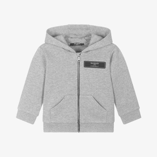 Balmain-Boys Grey Zip-Up Hoodie | Childrensalon Outlet