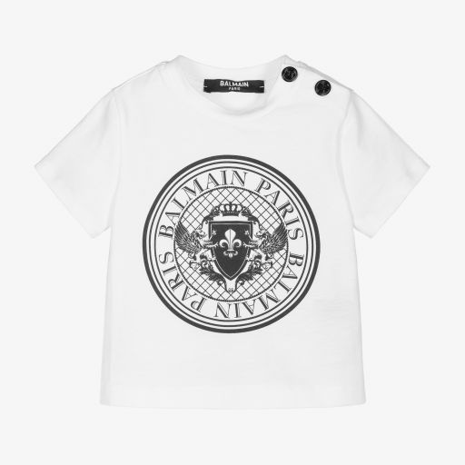 Balmain-Boys White Logo Cotton T-Shirt | Childrensalon Outlet