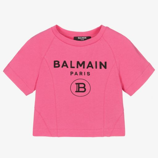 Balmain-تيشيرت قصير جيرسي لون زهري للبنات | Childrensalon Outlet