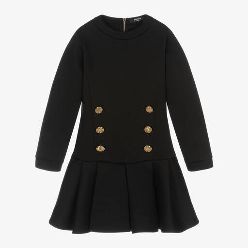 Balmain-Girls Black Cotton Jersey Dress | Childrensalon Outlet