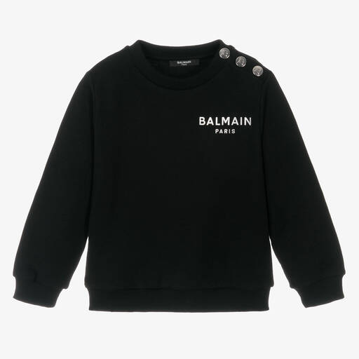 Balmain-Girls Black Cotton Jersey Sweatshirt | Childrensalon Outlet