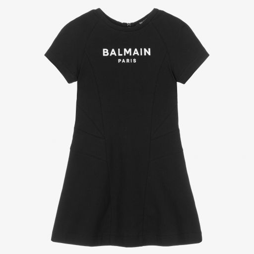 Balmain-Girls Black Cotton Logo Dress | Childrensalon Outlet