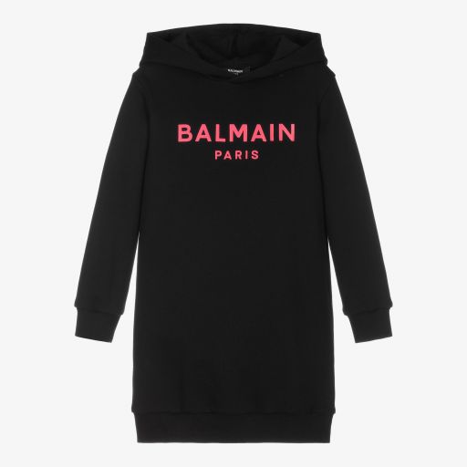 Balmain-Girls Black Cotton Logo Dress | Childrensalon Outlet