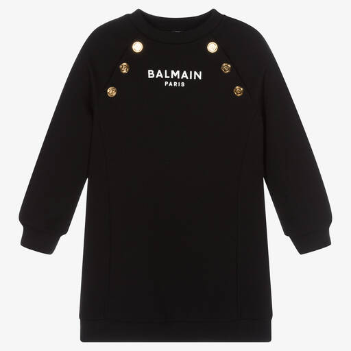 Balmain-فستان قطن جيرسي لون أسود | Childrensalon Outlet