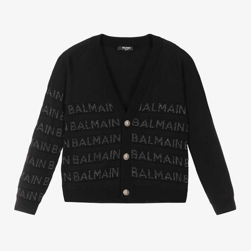Balmain-Girls Black Cotton & Viscose Cardigan | Childrensalon Outlet