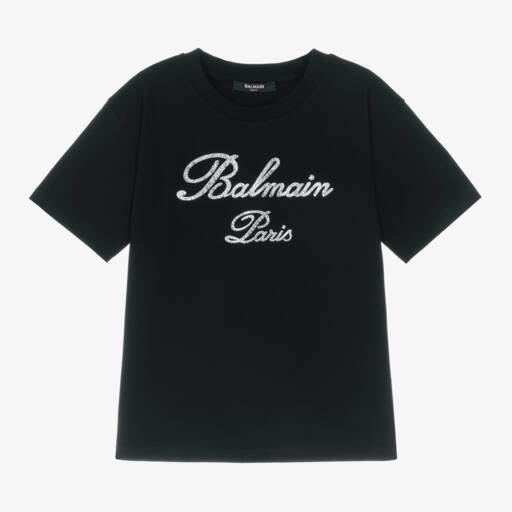 Balmain-Girls Black Diamanté Logo Top | Childrensalon Outlet