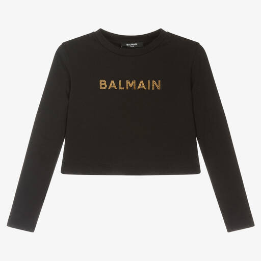 Balmain-توب كروب قطن عضوي لون أسود وذهبي للبنات | Childrensalon Outlet