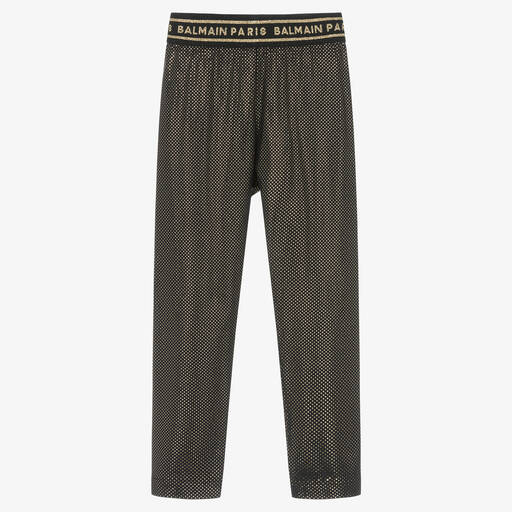 Balmain-Girls Black & Gold Leggings | Childrensalon Outlet
