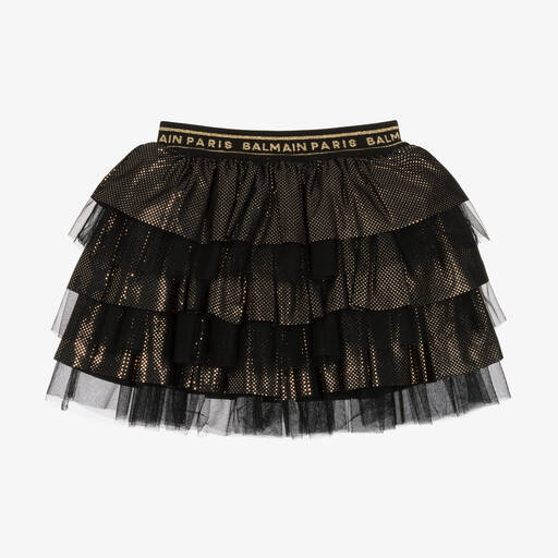 Balmain-Girls Black & Gold Ruffle Skirt | Childrensalon Outlet