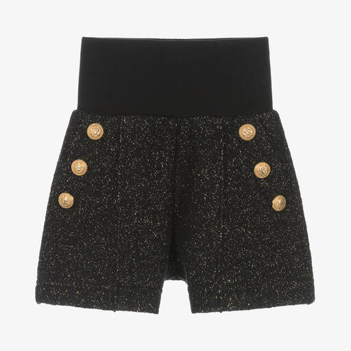 Balmain-Girls Black & Gold Wool Shorts | Childrensalon Outlet