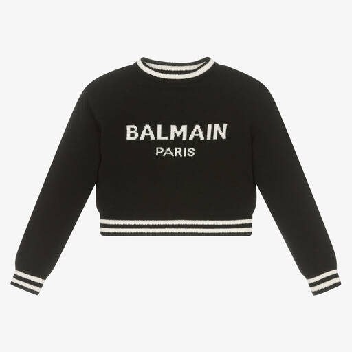 Balmain-Girls Black Knitted Sweater | Childrensalon Outlet