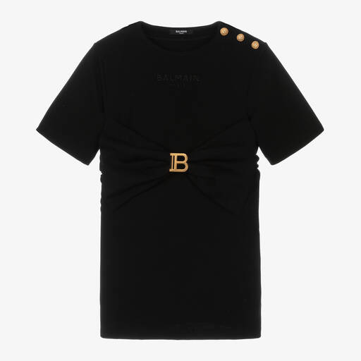 Balmain-Черное трикотажное платье с бантом для девочек | Childrensalon Outlet