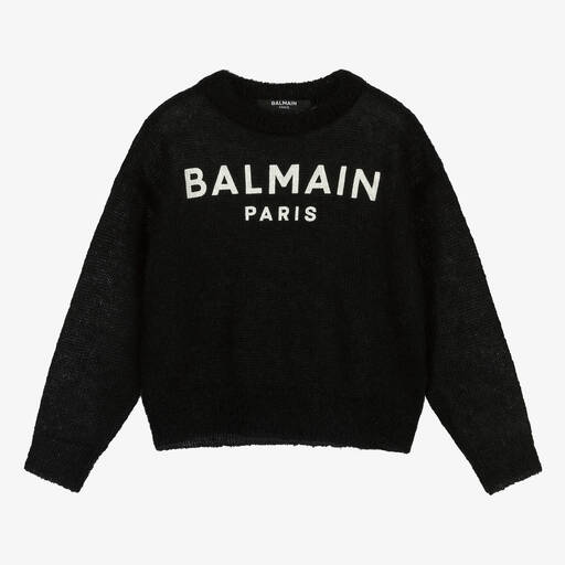 Balmain-بلوفر مزيج صوف وموهير لون أسود للبنات | Childrensalon Outlet