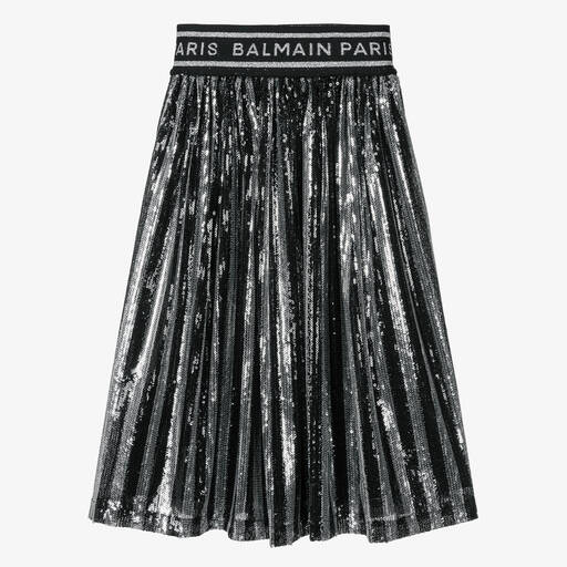 Balmain-Girls Black & Silver Sequin Skirt | Childrensalon Outlet