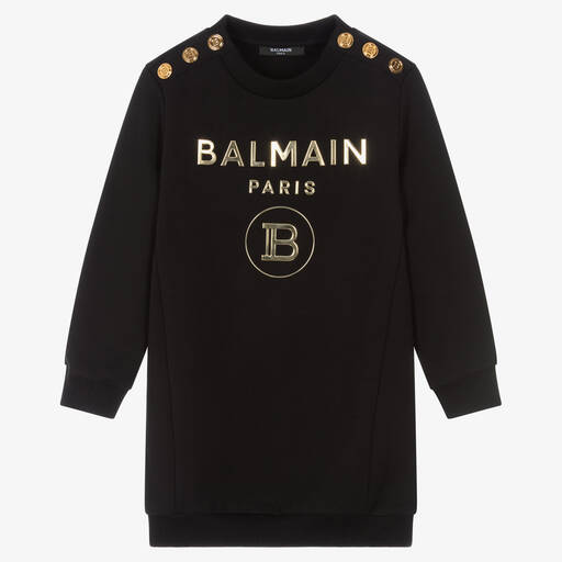 Balmain-Girls Black Sweatshirt Dress | Childrensalon Outlet