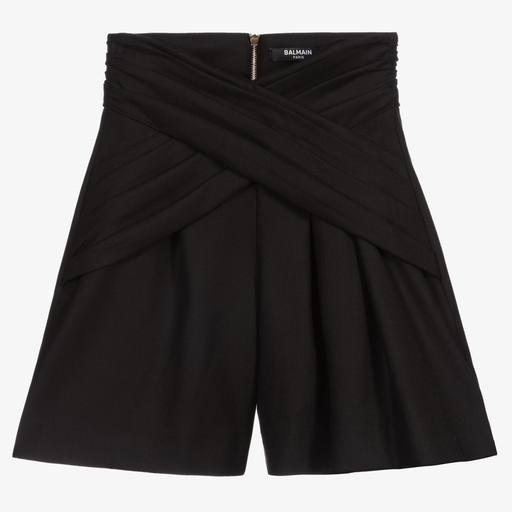 Balmain-Girls Black Wool Shorts | Childrensalon Outlet