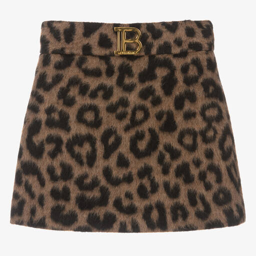 Balmain-Girls Brown Leopard Skirt | Childrensalon Outlet