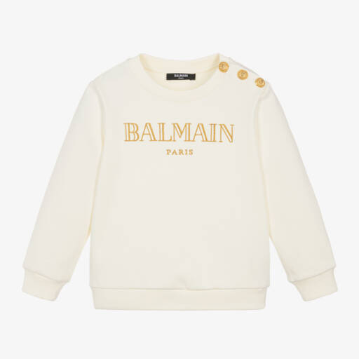 Balmain-Girls Cream Cotton Logo Sweatshirt | Childrensalon Outlet