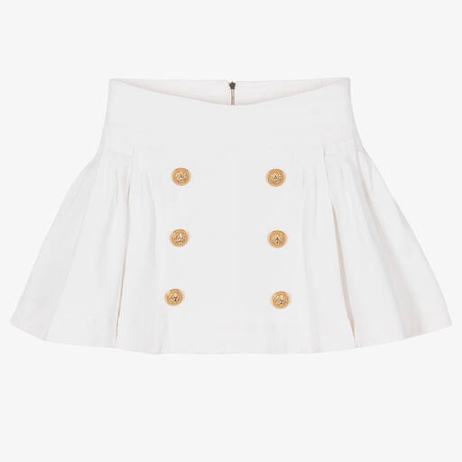 Balmain-Girls Ivory Cotton Denim Button Skirt | Childrensalon Outlet