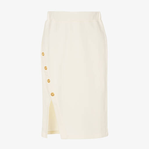 Balmain-Girls Ivory Midi Skirt with Buttons | Childrensalon Outlet