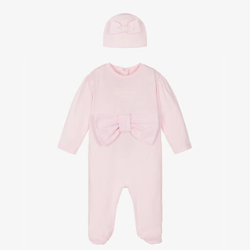 Balmain-طقم أفرول قطن لون زهري للمولودات | Childrensalon Outlet