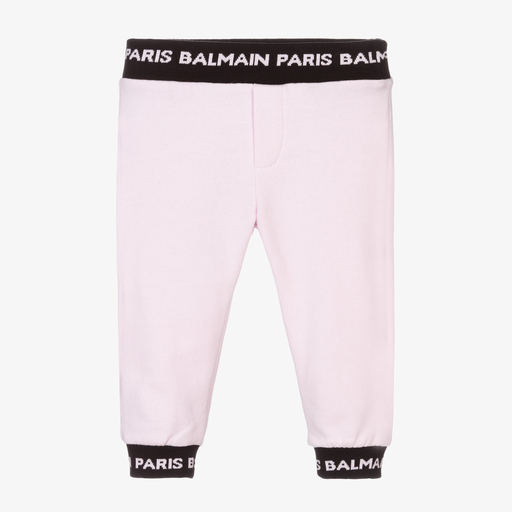 Balmain-Girls Pink Cotton Logo Joggers | Childrensalon Outlet