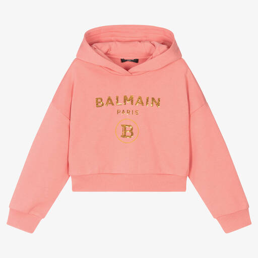 Balmain-Girls Pink Hooded Sweatshirt | Childrensalon Outlet