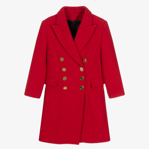 Balmain-Красное шерстяное пальто для девочек | Childrensalon Outlet