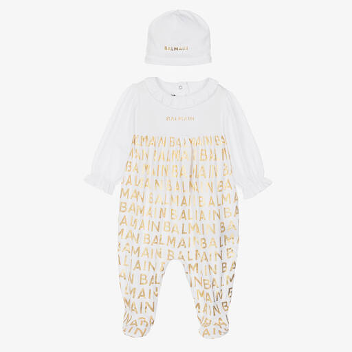Balmain-Girls White Cotton Babygrow Gift Set | Childrensalon Outlet