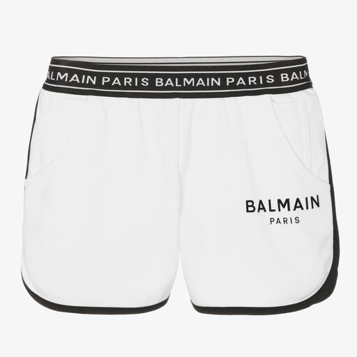 Balmain-Girls White Cotton Logo Shorts | Childrensalon Outlet