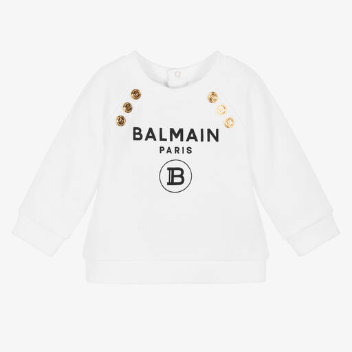 Balmain-Girls White Cotton Logo Sweatshirt | Childrensalon Outlet