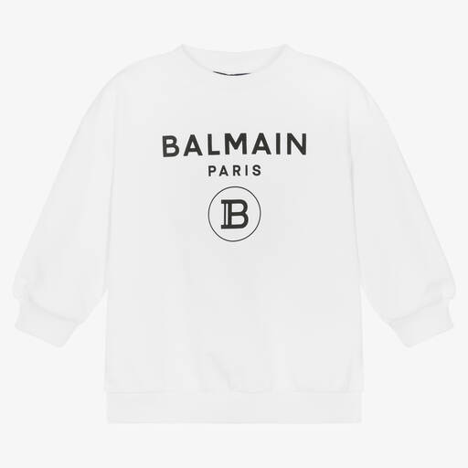 Balmain-Girls White Logo Sweatshirt | Childrensalon Outlet