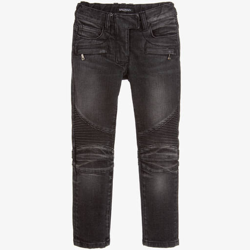 Balmain-Grey Biker Jeans | Childrensalon Outlet