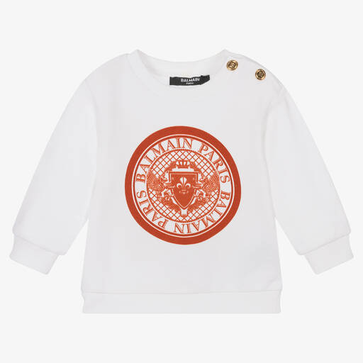 Balmain-Ivory Cotton Logo Sweatshirt | Childrensalon Outlet