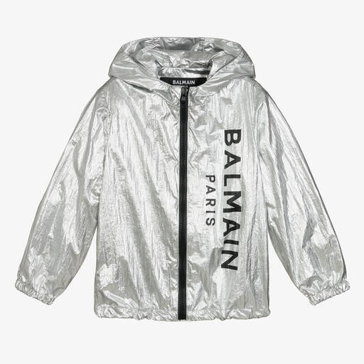 Balmain-Metallic Silver Zip-Up Jacket | Childrensalon Outlet
