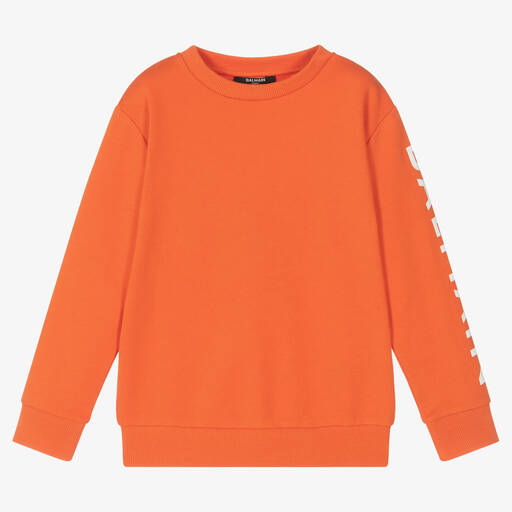 Balmain-Orange Cotton Logo Sweatshirt | Childrensalon Outlet