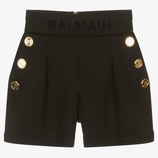 Balmain-Teen Black Cotton Logo Shorts  | Childrensalon Outlet