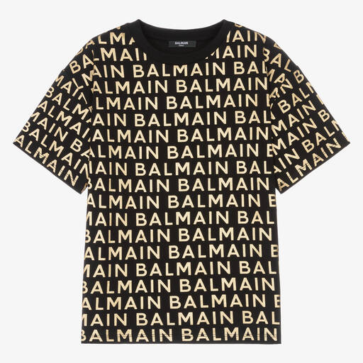Balmain-Teen Black & Gold Cotton T-Shirt | Childrensalon Outlet