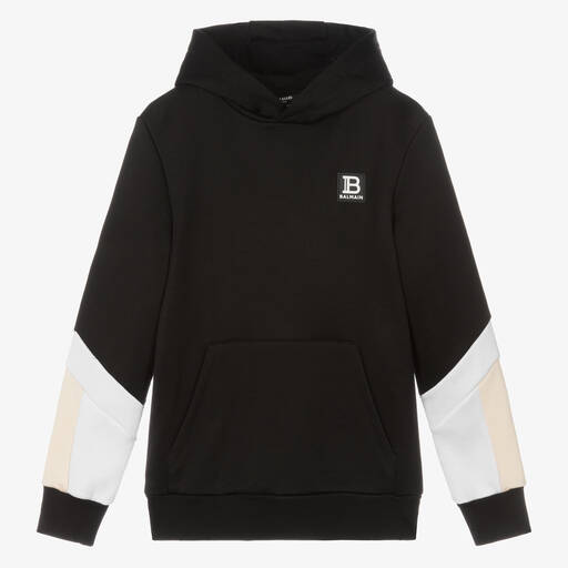 Balmain-Teen Black Jersey Logo Hoodie | Childrensalon Outlet