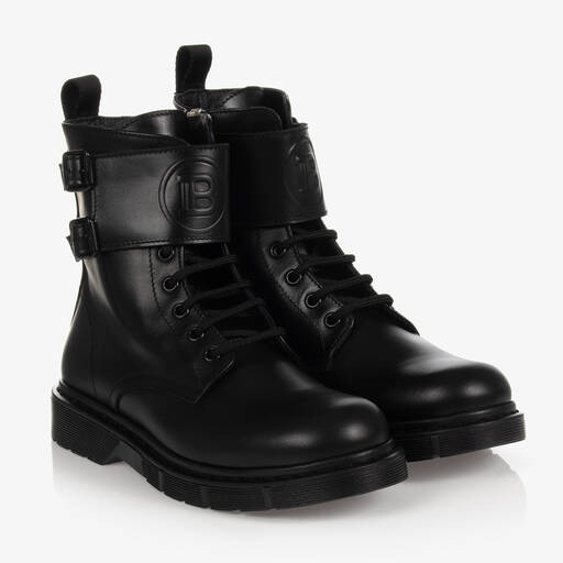 Balmain-Teen Black Leather Boots | Childrensalon Outlet