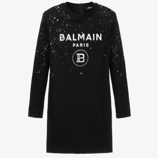 Balmain-فستان قطن بطول الركبة مطرز بأحجار لامعة | Childrensalon Outlet
