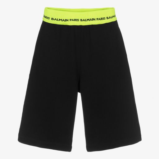 Balmain-Teen Black Logo Tape Shorts | Childrensalon Outlet