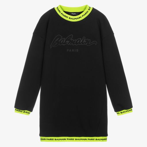 Balmain-فستان سويتشيرت تينز قطن لون أسود | Childrensalon Outlet