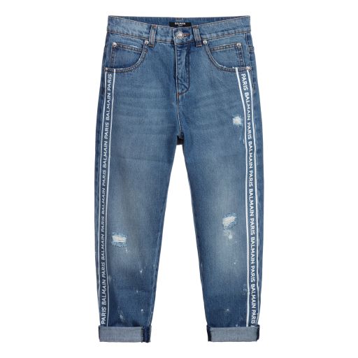 Balmain-Teen Blue Logo Denim Jeans | Childrensalon Outlet