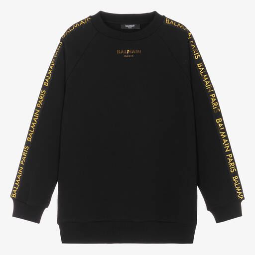 Balmain-سويتشيرت قطن لون أسود وذهبي للمراهقين | Childrensalon Outlet