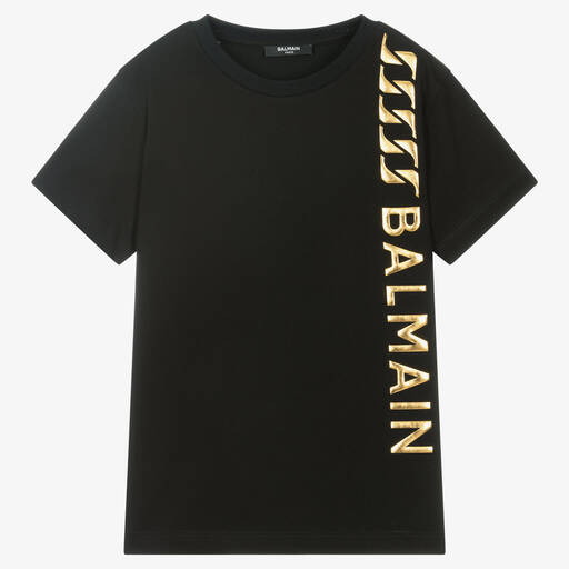 Balmain-Teen Boys Black & Gold T-Shirt | Childrensalon Outlet